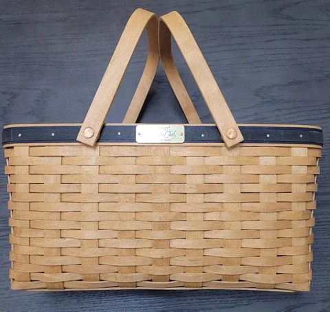 LONGABERGER 2003 Collector's Membership Basket Blue/Green Stripe liner/protector Cover