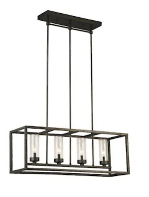 Luminosa 4-Light Hammered Metal Linear Pendant with Glass Shades - Image 1 of 3