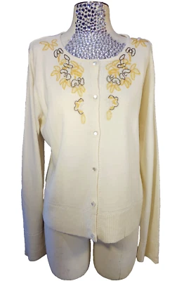 Beaded Ivory Cardigan Sweater Womens XL Vintage Spiegel Pearl Buttons Seed Beads - Image 1 of 4