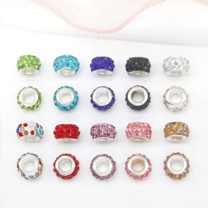 100 Mixed Polymer Clay Rhinestone European Large Hole Rondelle Beads Spacer 12mm - Picture 1 of 4
