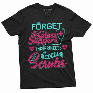 Women's Unisex Nurse shirt Nurses day Funny Tee Shirt this princess wears scrubs - Picture 1 of 8