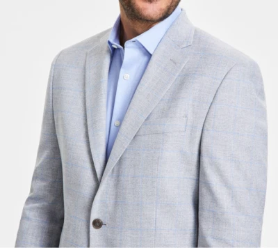 NUEVO CON ETIQUETAS MICHAEL KORS Calce Clásico Gris Azul Ventana Abrigo Deportivo Traje Chaqueta 44L Foto 1 de 4