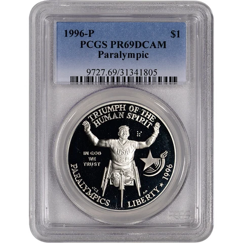 1996-P US Atlanta Olympic Wheelchair Athlete Comm Proof Silver $1- PCGS PR69 DCA Cover