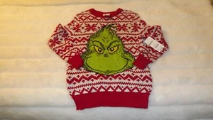 NWT Size S (6/7) Boys Holiday Christmas Sweater Dr. Seuss The Grinch Face - Picture 1 of 8