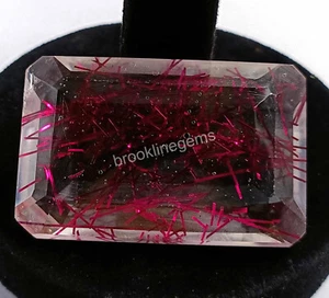 165 Ct Pink Rutilated Quartz Emerald Cut EGL Certified Gemstone 47x30mm 4SUB - Picture 1 of 6