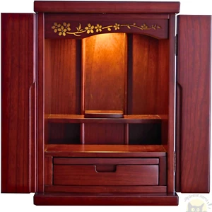 Mini Butsudan Buddhist Altar Natural Wood Dark Brown w/ LED Light Japan New - Picture 1 of 14