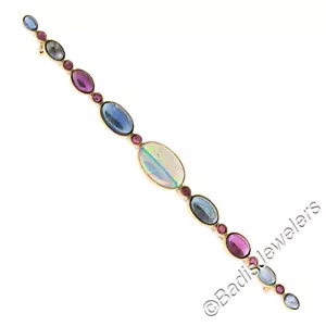 Antique French 18k Gold Opal with GIA Ruby & Sapphire VERY Long Bar Pin Brooch - Picture 1 of 10