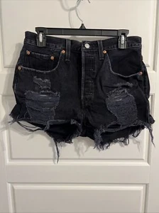 Levis Womens 501 Distressed Button Fly Denim Jean Shorts SZ 30 - Picture 1 of 6