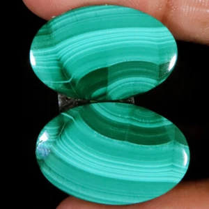 31.45 CT 15x23x2 mm Natural Georges Green MALACHITE PAIR Oval Cabochon Gemstone - Picture 1 of 3