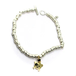 Silber Armband 925, A Würfel Und Anhänger Gelbgold 9K, Bär, 18 CM - Bild 1 von 5