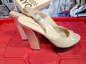 Tacchi a blocco beige punta aperta 5" lavanderia cinese taglia 10 - Foto 1 di 12