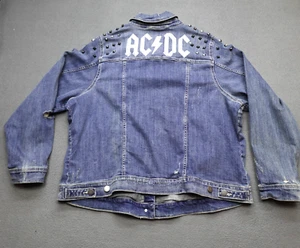 AC/DC Distressed and Studded Denim Jean Jacket Women's Blue Size 4 - Picture 1 of 24