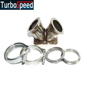Universal Turbo Y Elbow T4 Twin Scroll to Dual 2.5"V-band Adapter&Flanges&Clamps - Picture 1 of 6