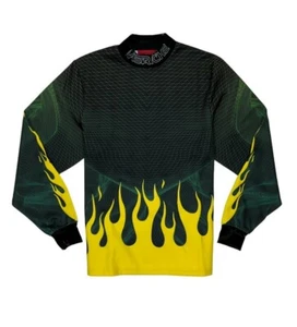 Herren Vie Riche grün & gelb Flammen Stehkragen Langarm Shirt Gr. XL - Bild 1 von 4