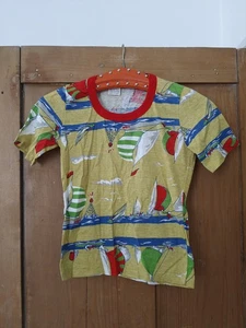Vintage Children's T Shirt Top Cotton Boats Print Sea 30" 9 Years Yellow - Picture 1 of 7