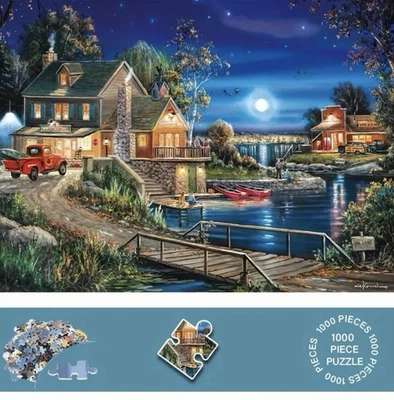 Головоломка 1000 шт. старый грузовик и лунный озерный домик сцена лобзик 10 дюймов x 15 дюймов большой - Изображение 1 из 4