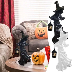 Barril de galletas 2025 bruja de resina negra con linterna LED decoración de Halloween EN MANO - Imagen 1 de 13