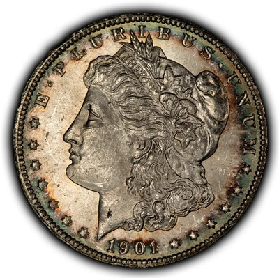 1901-O $1 Morgan Silver Dollar - PQ Rainbow Rim Toning - BU - SKU-D6830 - Image 1 of 4