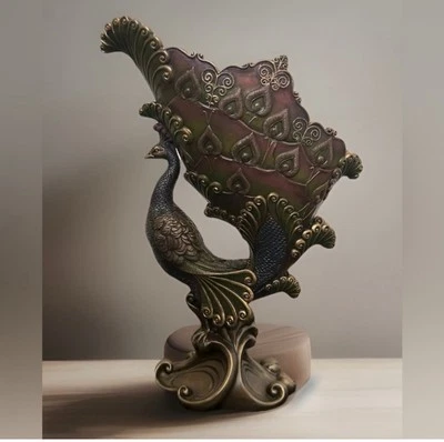 Jarrón tazón elevado de bronce fundido en frío pavo real Art Nouveau diseño veronés nuevo en caja Foto 1 de 4