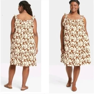 Universal Thread Damen Elfenbein Braun Farbe Blumendruck Kleid - 3XL - Bild 1 von 2