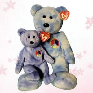 ☮️ Peace Bear - Juego TY Beanie BUDDY & BABY - Azul - MWMT'S - Imagen 1 de 3