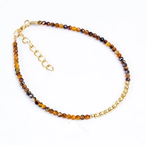 Tiger Eye Bracelet: beaded bracelet, 2.20mm micro faceted tiny beads, Adjustable - Picture 1 of 5
