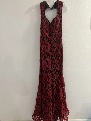 Elegante Vestido de Noche de Encaje Rojo Negro Formal Maxi Vestido Sin Mangas Espalda Abierta Talla 6 Foto 1 de 4