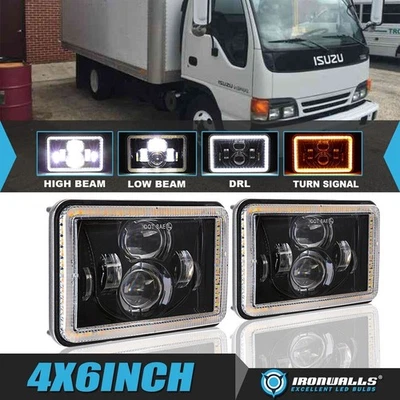Par de faros LED de 4x6" para Isuzu FTR FVR FRR NQR NPR FSR señal de giro alta/baja DRL Foto 1 de 4