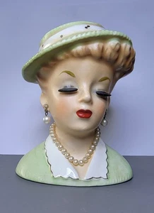 Vintage Inarco MCM blonde Damen Kopf Vase Perlenkette und Ohrringe - Bild 1 von 11