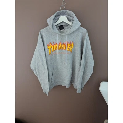 Thrasher Flame Logo Hoodie Mens Medium Gray Skateboarding Sweatshirt Pullover - image 1 of 4
