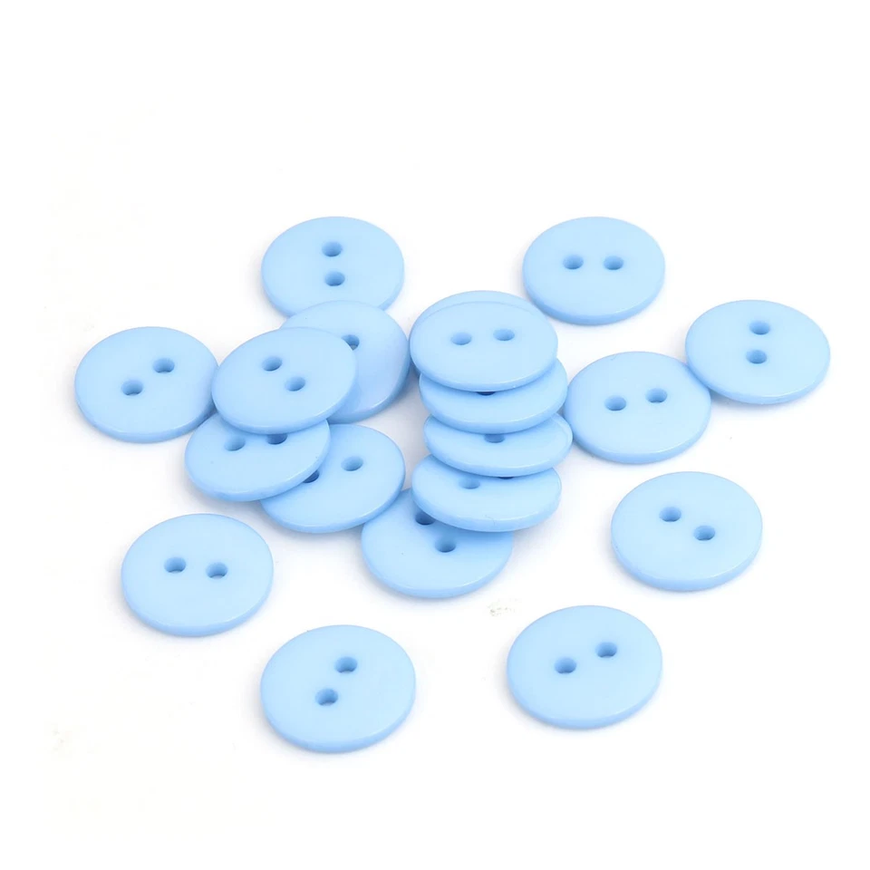 Resin Buttons Pale Blue Round 15mm 2-Hole Pack Of 30 - Image 1 of 1