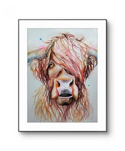 Pintura acuarela original Highland Cow firmada Elle Smith arte, bellas artes - Imagen 1 de 8