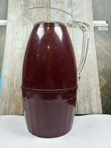 Vintage Thermoskanne Marke Vakuumkanne Modell 154 Heiß Kalt Karaffe Tasse Dunkelrot USA - Bild 1 von 5