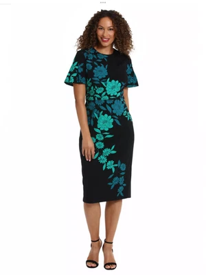 Nuevo con etiquetas Vestido Vaina Floral Manga Corta London Times, Talla 16 Foto 1 de 4