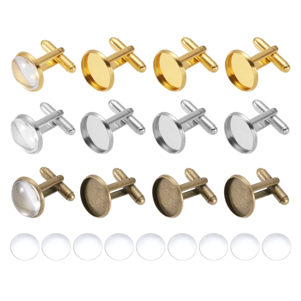 16mm Brass Blank Cufflink Kit-12Pcs(Silver Tone/Gold Tone/Gunmetal) Foto 1 de 4