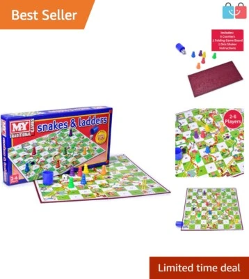 Traditional Snakes & Ladders Game - Foldable Board for 2-6 Players, Ages 3+ - Image 1 of 4