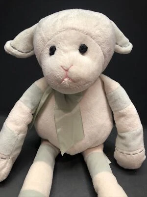 Bearington Baby collection Cream Lamb Lovey Green Ribbon Sewn Eyes - Image 1 of 4