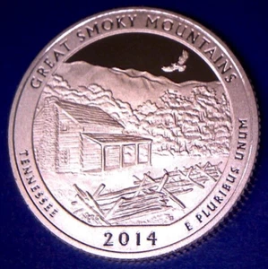 2014 S 25C Clad Proof GREAT SMOKEY MOUNTAINS AMERICA THE BEAUTIFUL QUARTER - Picture 1 of 2