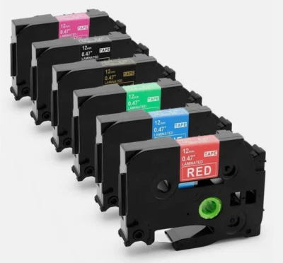 Cinta de etiquetas compatible Brother PT-D210 6 piezas TZ TZe-334 335 435 535 735 MQP35 12 mm Foto 1 de 4