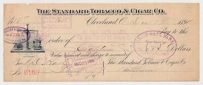 1890 Cleveland, OH check, Standard Tobacco & Cigar Co. - Image 1 of 4