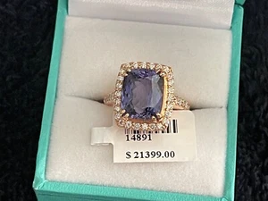 Tanzanite Brilliant Cut 6.76 carat/Rose Gold 14K Ring - Picture 1 of 6