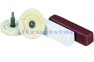 4 PC POLISHING BUFF BUFFING BUFFER COTTON WHEEL KIT JEWELERS ROUGE COMPOUND BARS - Picture 1 of 3