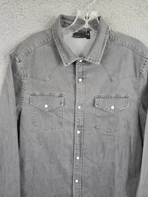 ASOS Design Pearl Snap Shirt Adult XL Tall Grey Western Casual Men Stretch Fit - Image 1 of 4