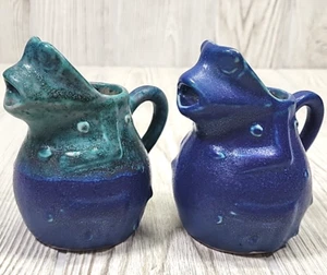 Frog Pitcher 4" Blue and Green Ceramic Unbranded Pair - Picture 1 of 7