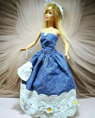 OOAK for BARBIE DOLLS ~ REVERSIBLE GOWN w/ HAT / PURSE & CUSTOM JEWELRY - Image 1 of 4