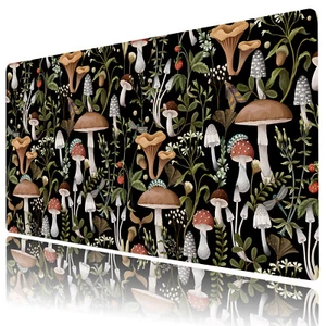 Brown Mushroom Black Desk Mat for Keyboard and Mouse Desk Pad 31.5x15.7 inch - Picture 1 of 6