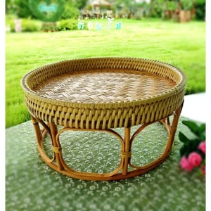 Natural Rattan Khantoke Thai Handicraft Fruit Food Tray Table Versatile - Picture 1 of 3
