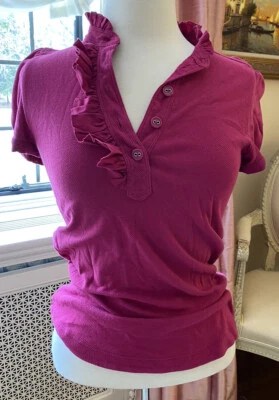Marc By Marc Jacobs Womens Knit Ruffled Collar Polo Shirt Blouse Magenta Size XS Foto 1 de 4