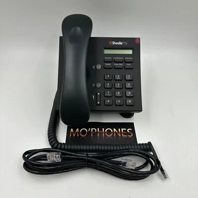 Shoretel IP 115 VoIP Black Display Phone W/Handset, Base Stand, Cables - Image 1 of 3