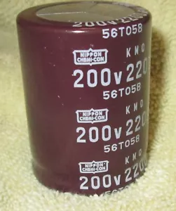 NIPPON CHEMI-CON ALUMINIUM ELEKTROLYT RADIAL 2200UF 200V SNAP IN 105C - Bild 1 von 4